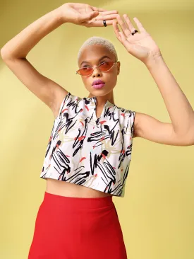 Abstract Design Beige Crop Top