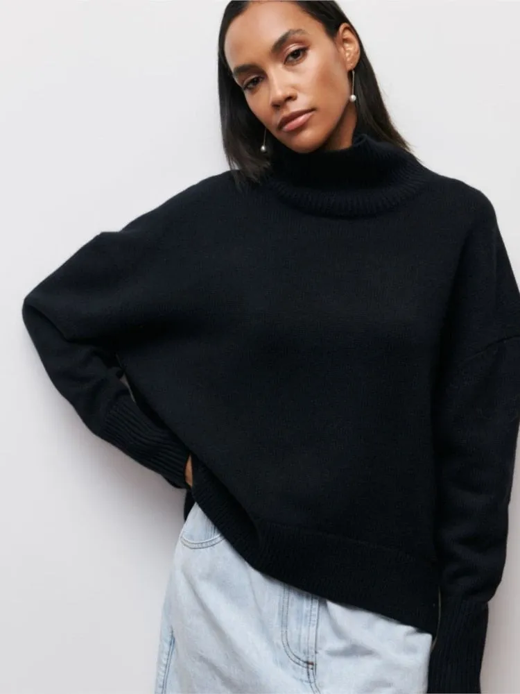 Autumn Winter Women's Turtleneck Sweater  Solid, Elegant, Thick, Warm, Long Sleeve Knitted Pullovers - Ladies' Casual Basic Jumpers Tops.
