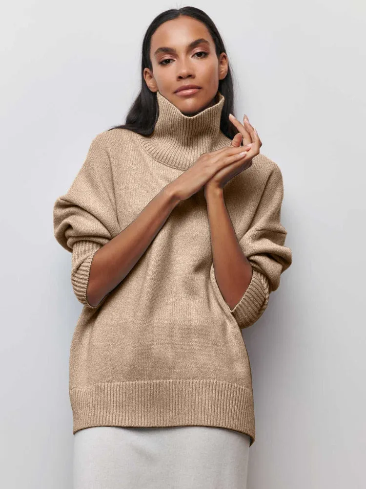 Autumn Winter Women's Turtleneck Sweater  Solid, Elegant, Thick, Warm, Long Sleeve Knitted Pullovers - Ladies' Casual Basic Jumpers Tops.