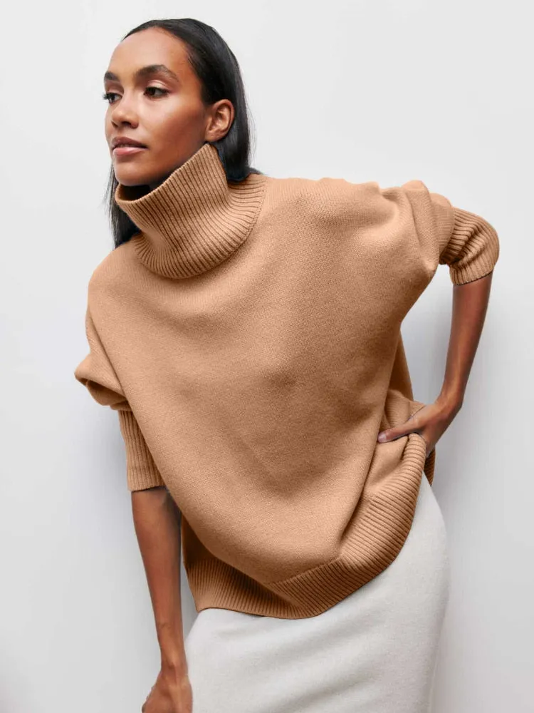 Autumn Winter Women's Turtleneck Sweater  Solid, Elegant, Thick, Warm, Long Sleeve Knitted Pullovers - Ladies' Casual Basic Jumpers Tops.