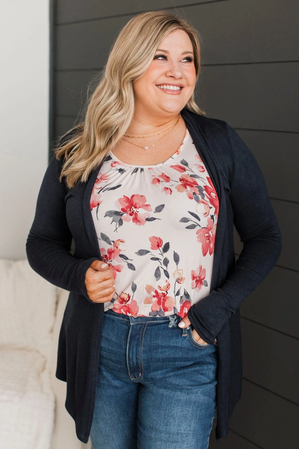 Away On Holiday Drape Cardigan- Navy