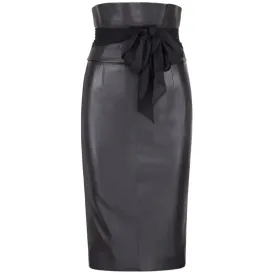 Black Women's High Waist Leather Pencil Skirt - Sleek & Stylish