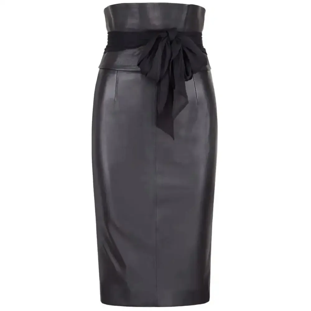 Black Women's High Waist Leather Pencil Skirt - Sleek & Stylish