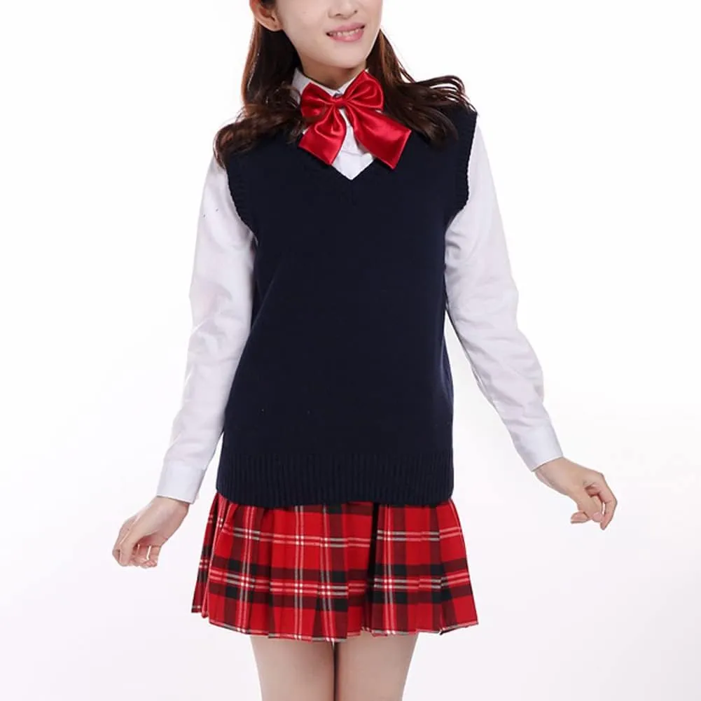 Blostirno Womens Sweater Vest V Neck JK Uniform Kint Vests Solid Classic Sleeveless Pullover Sweaters Tops