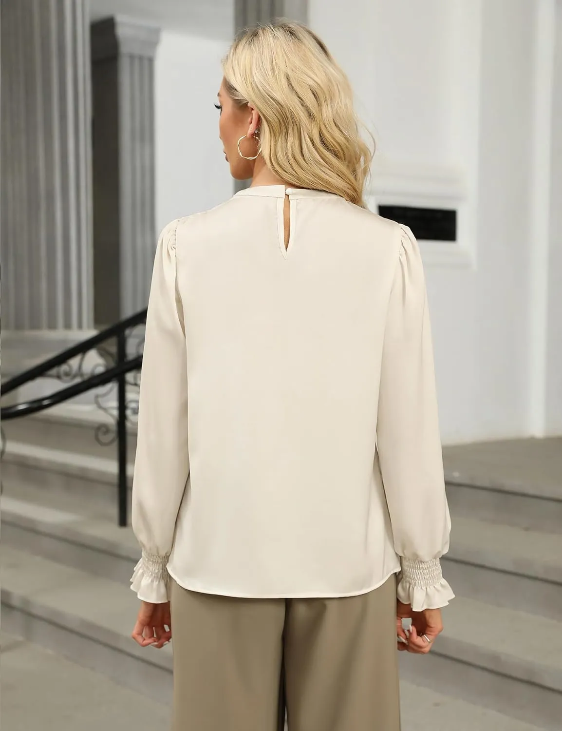 BMJL Womens Dressy Casual Blouse Keyhole Satin Silk Long Sleeve Shirts Business Work Tops Fall Clothes 2024