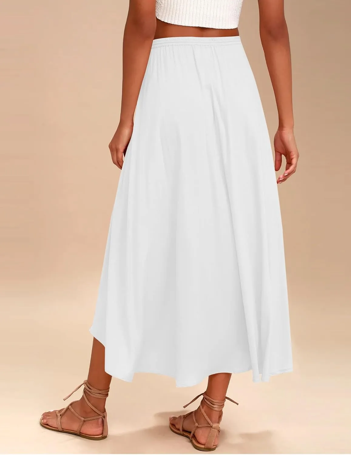 Boho Maxi Skirts for Women Summer Flowy Drawstring High Waist Skirt Casual Lightweight Ruffle Hem A Line Long Skirts