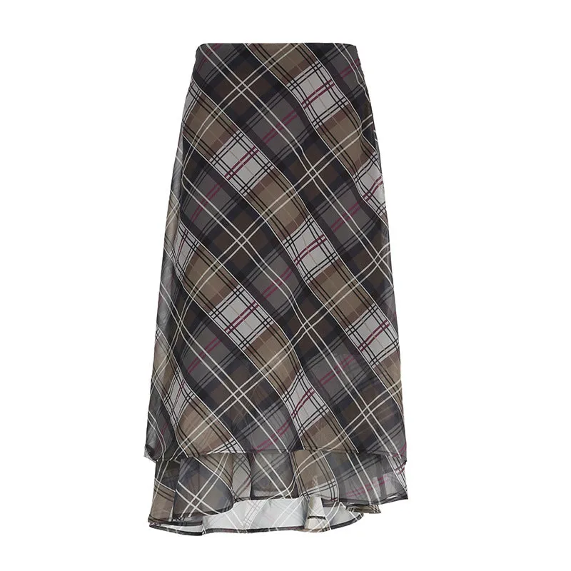 Brown High-waist Double-layer Skirt