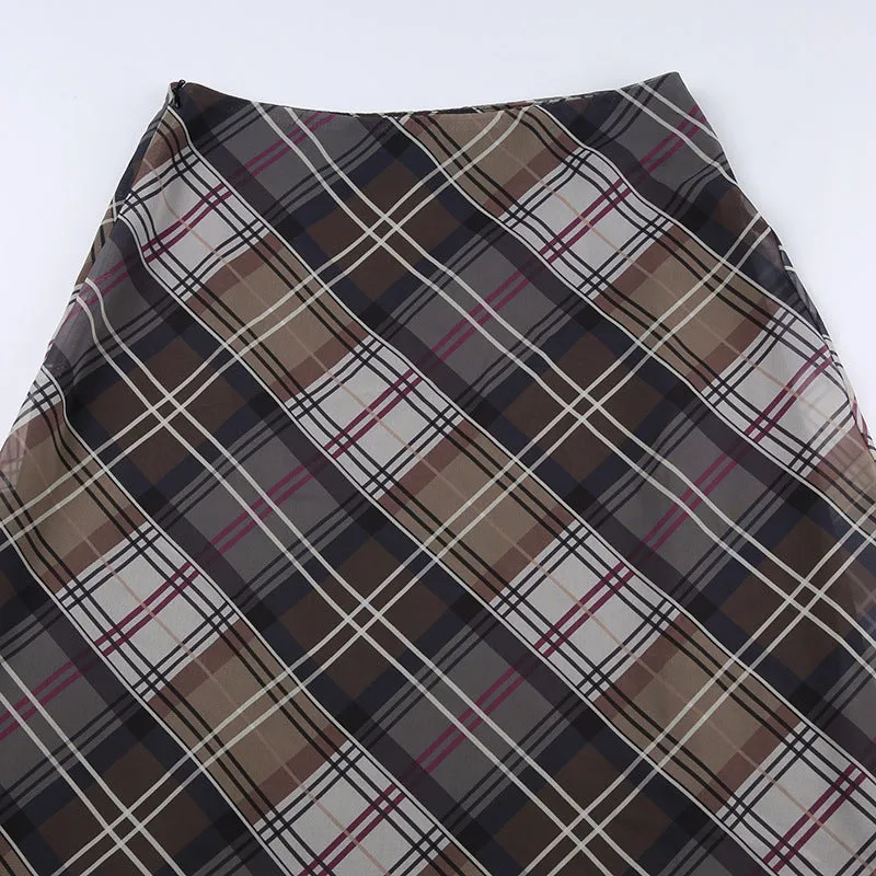 Brown High-waist Double-layer Skirt