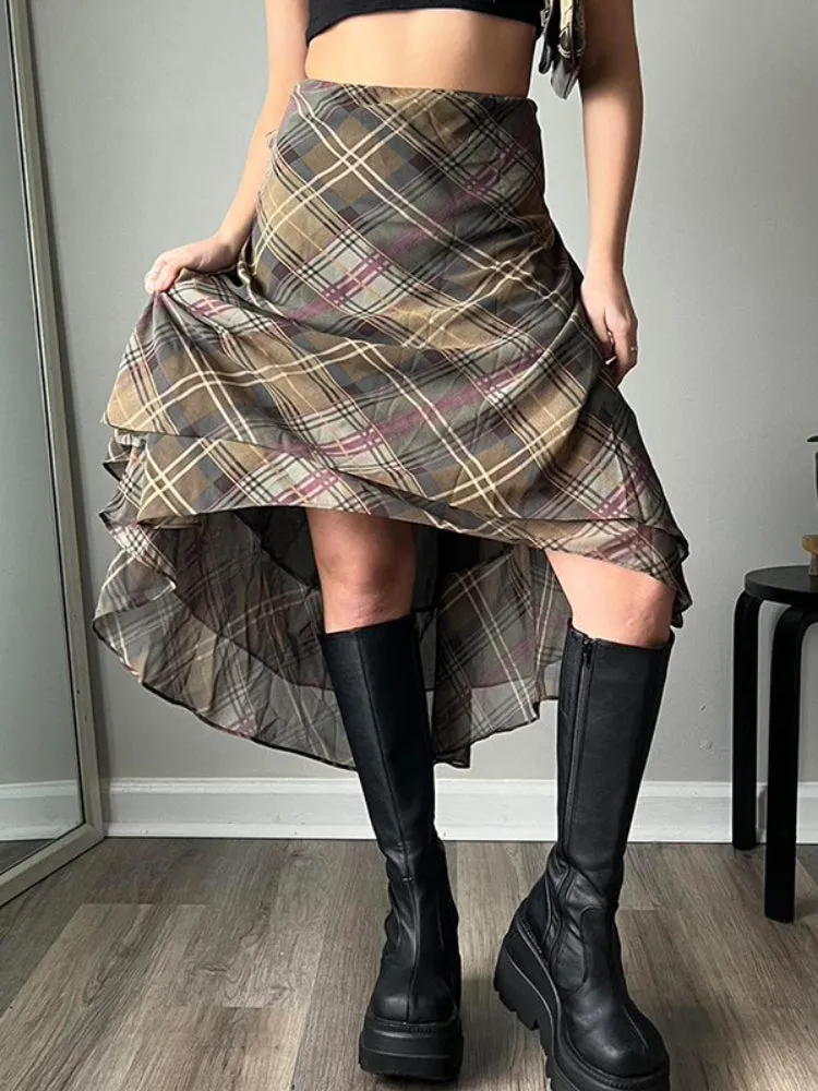 Brown High-waist Double-layer Skirt