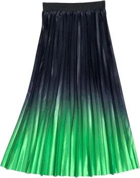 CHARTOU Women Cute Satin Metallic Gradient Pleated Midi Skirt Flowy Accordion A Line Long Skirt