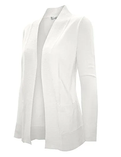 CIELO Women's Solid Basic Open Front Pockets Knit Sweater Cardigan