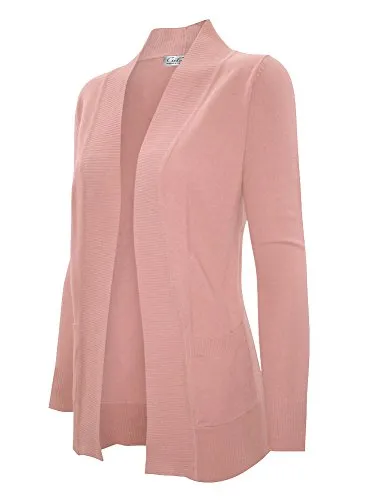 CIELO Women's Solid Basic Open Front Pockets Knit Sweater Cardigan