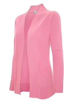 CIELO Women's Solid Basic Open Front Pockets Knit Sweater Cardigan