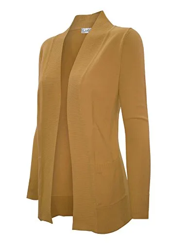 CIELO Women's Solid Basic Open Front Pockets Knit Sweater Cardigan