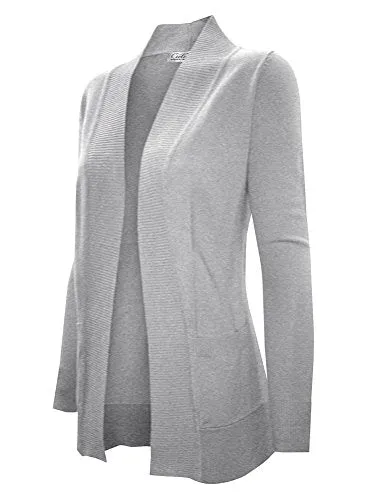 CIELO Women's Solid Basic Open Front Pockets Knit Sweater Cardigan