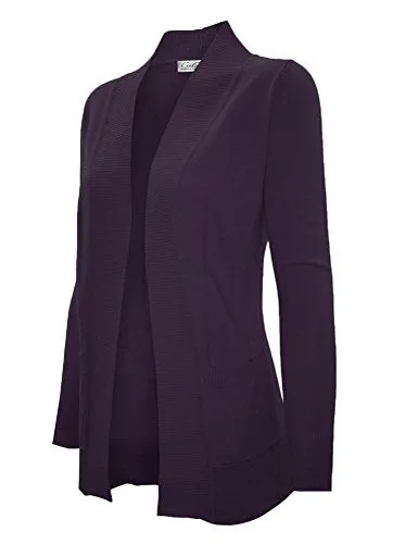 CIELO Women's Solid Basic Open Front Pockets Knit Sweater Cardigan