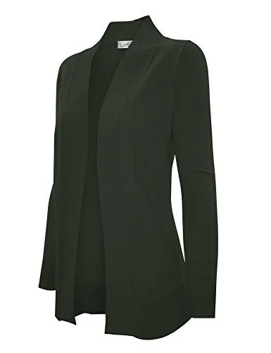CIELO Women's Solid Basic Open Front Pockets Knit Sweater Cardigan