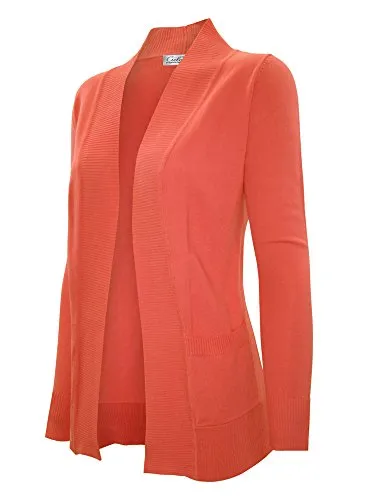 CIELO Women's Solid Basic Open Front Pockets Knit Sweater Cardigan