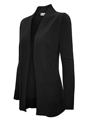 CIELO Women's Solid Basic Open Front Pockets Knit Sweater Cardigan