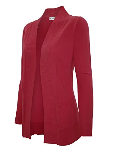 CIELO Women's Solid Basic Open Front Pockets Knit Sweater Cardigan