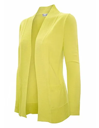 CIELO Women's Solid Basic Open Front Pockets Knit Sweater Cardigan