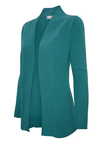 CIELO Women's Solid Basic Open Front Pockets Knit Sweater Cardigan