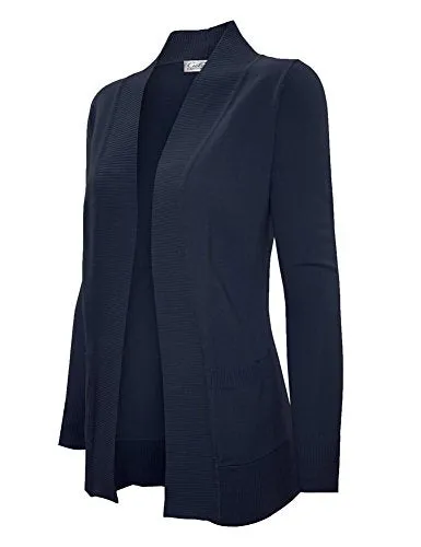 CIELO Women's Solid Basic Open Front Pockets Knit Sweater Cardigan