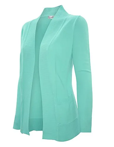 CIELO Women's Solid Basic Open Front Pockets Knit Sweater Cardigan