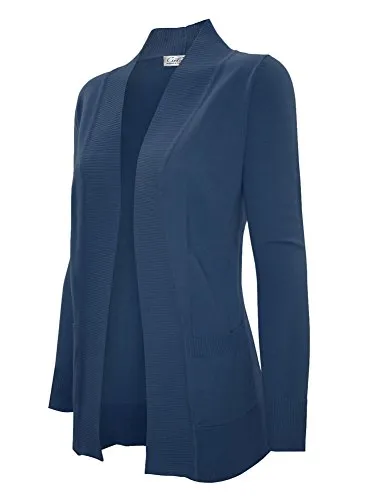 CIELO Women's Solid Basic Open Front Pockets Knit Sweater Cardigan