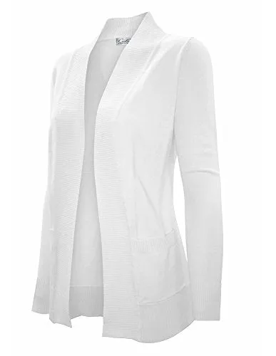 CIELO Women's Solid Basic Open Front Pockets Knit Sweater Cardigan
