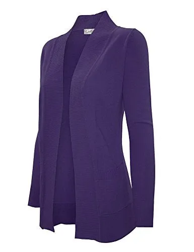 CIELO Women's Solid Basic Open Front Pockets Knit Sweater Cardigan