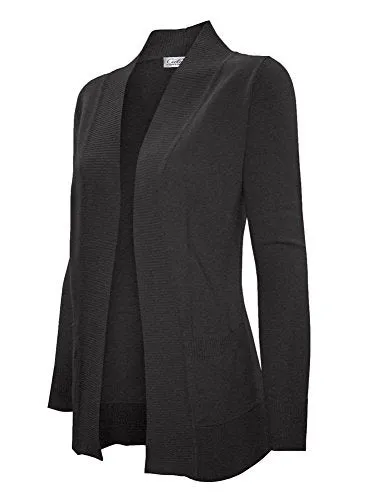 CIELO Women's Solid Basic Open Front Pockets Knit Sweater Cardigan