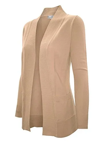 CIELO Women's Solid Basic Open Front Pockets Knit Sweater Cardigan