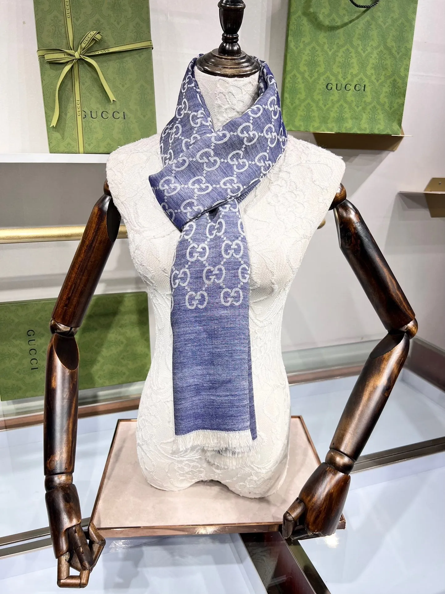 CLTH339 GG Wool Shawl with Web / 70X200cm(27.5x78.7in)