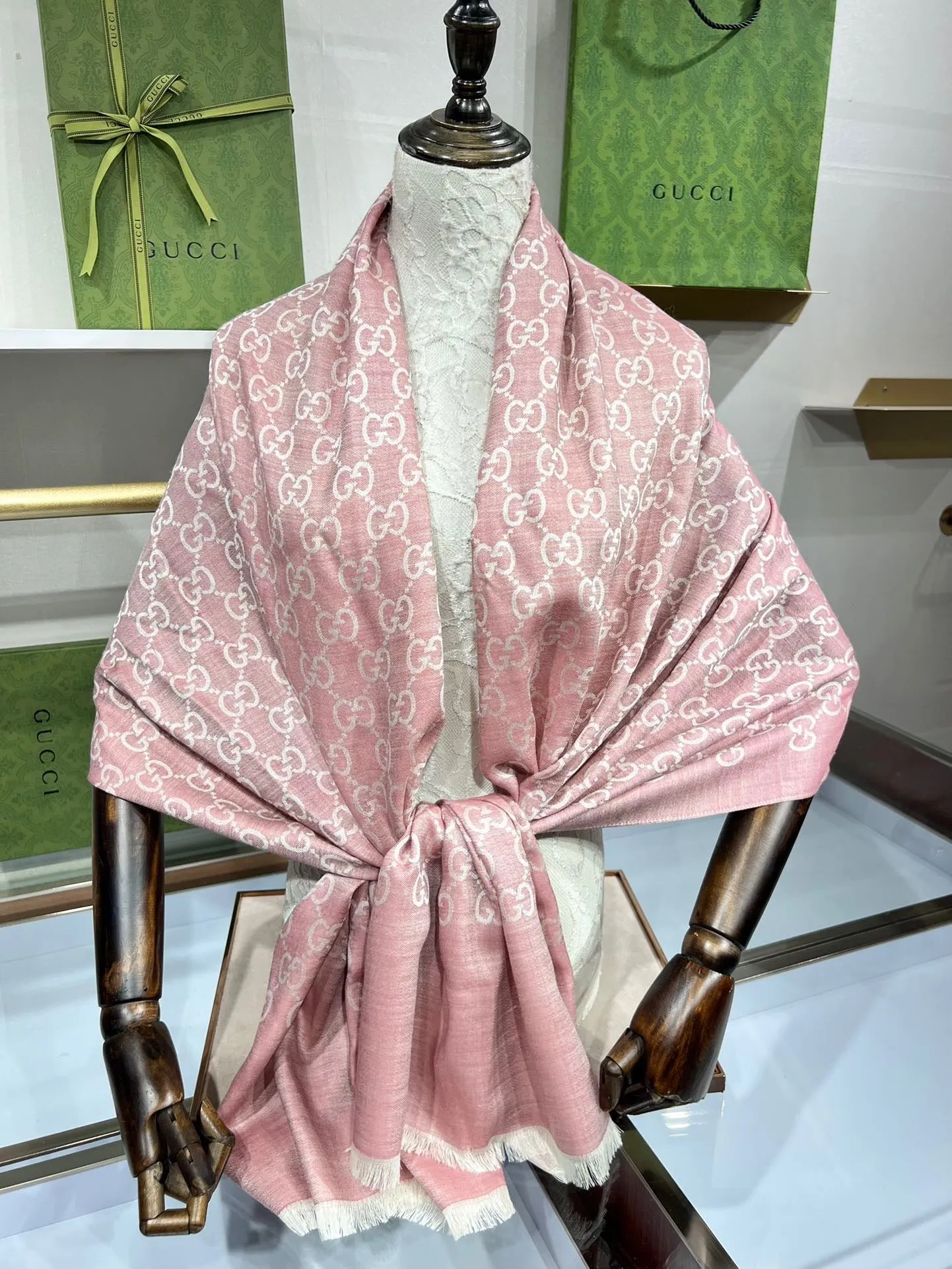 CLTH339 GG Wool Shawl with Web / 70X200cm(27.5x78.7in)