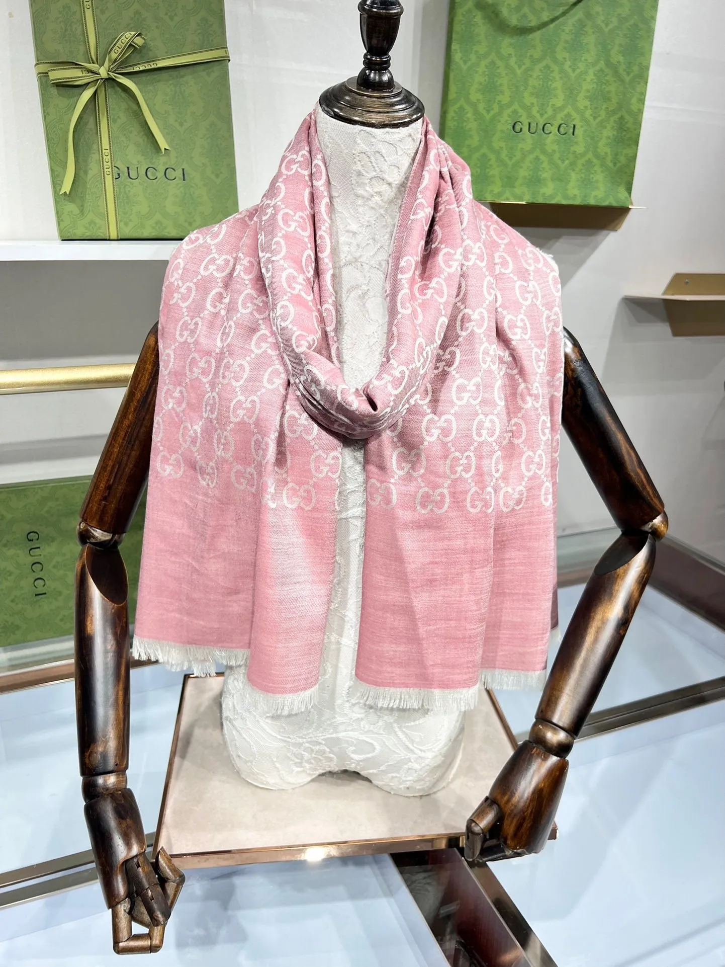 CLTH339 GG Wool Shawl with Web / 70X200cm(27.5x78.7in)