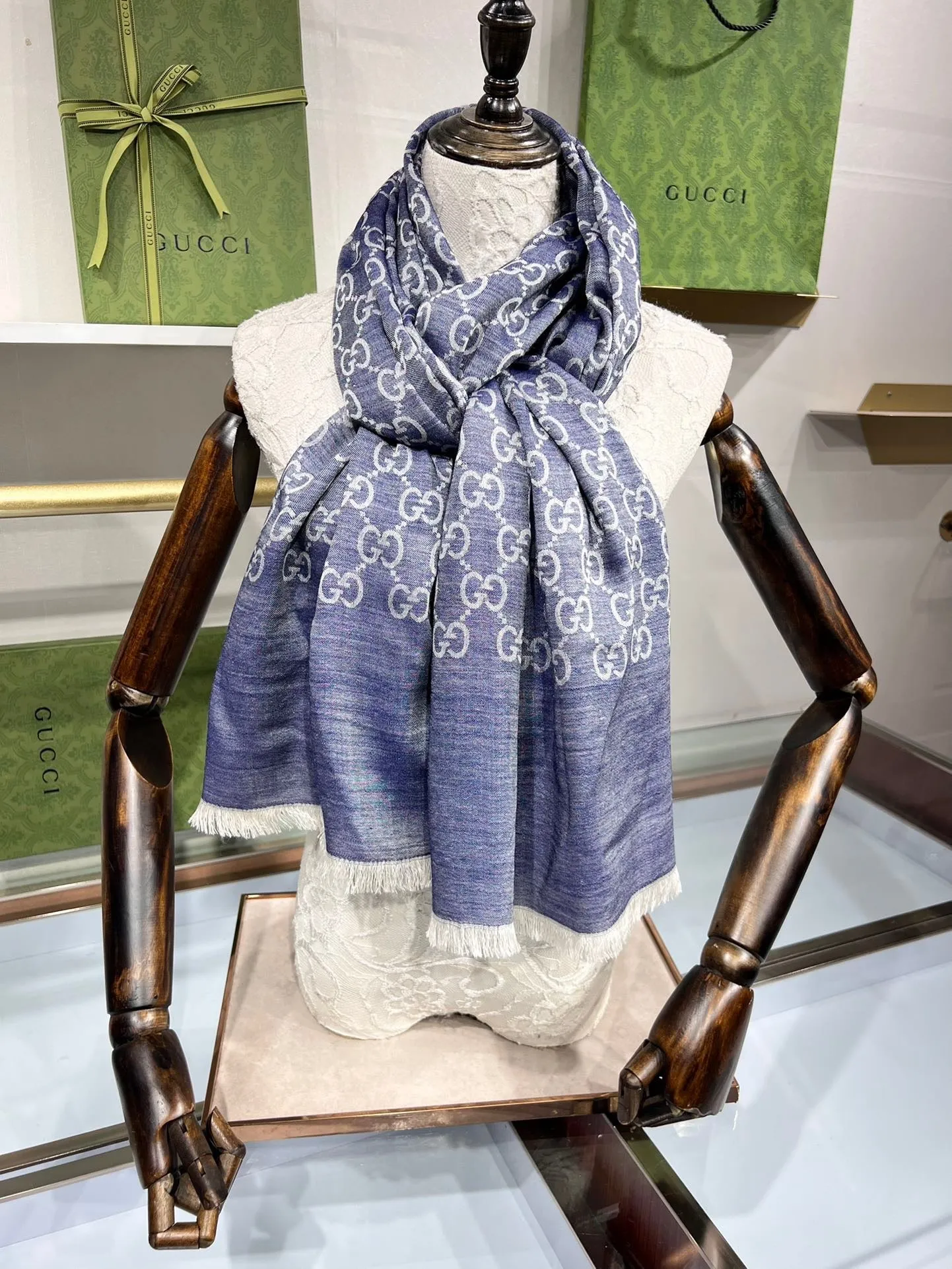 CLTH339 GG Wool Shawl with Web / 70X200cm(27.5x78.7in)