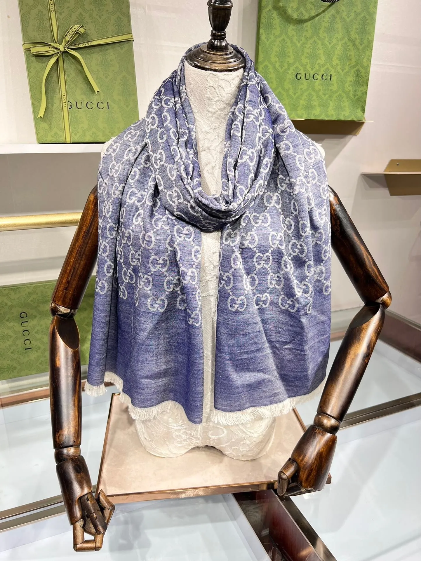 CLTH339 GG Wool Shawl with Web / 70X200cm(27.5x78.7in)