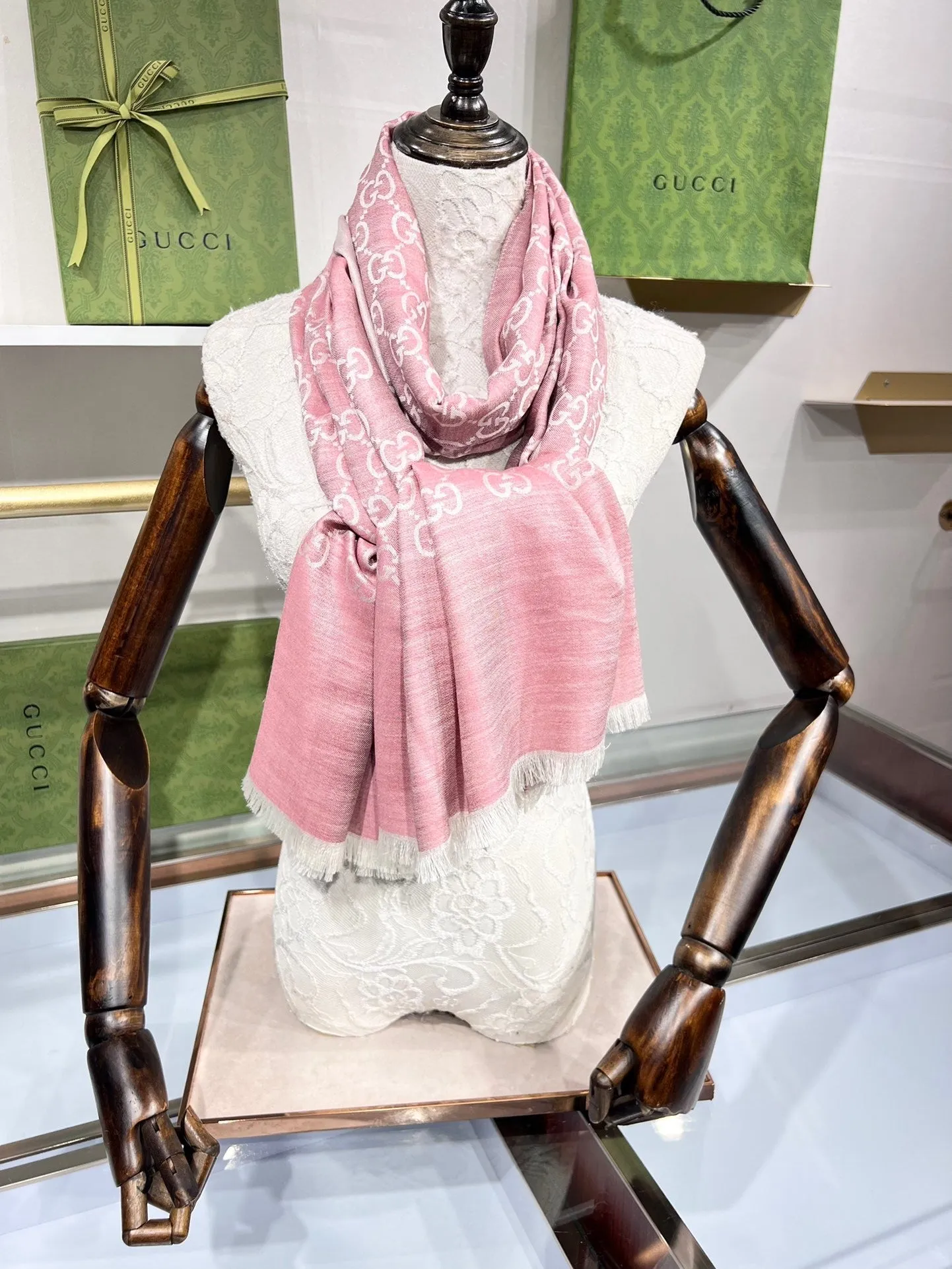 CLTH339 GG Wool Shawl with Web / 70X200cm(27.5x78.7in)