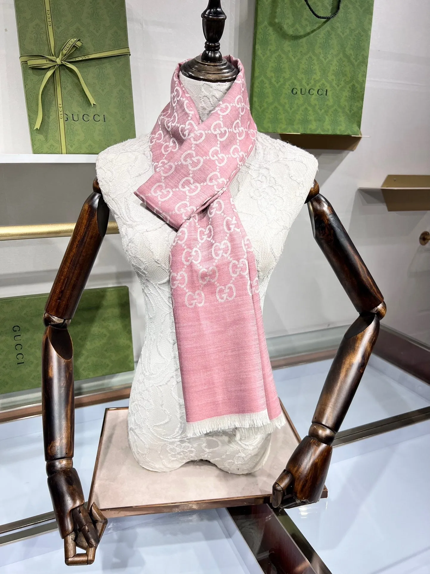 CLTH339 GG Wool Shawl with Web / 70X200cm(27.5x78.7in)