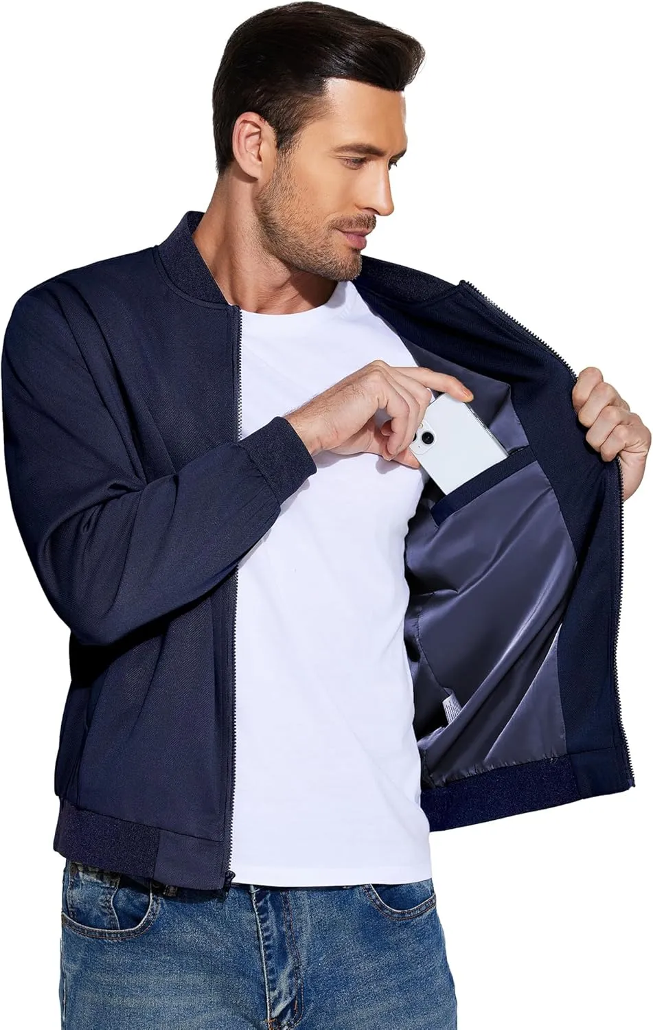 COOFANDY Men's Lightweight Bomber Jacket Casual Stylish Fall Jackets Full Zip Knit Jackets Varsity Textured Coat