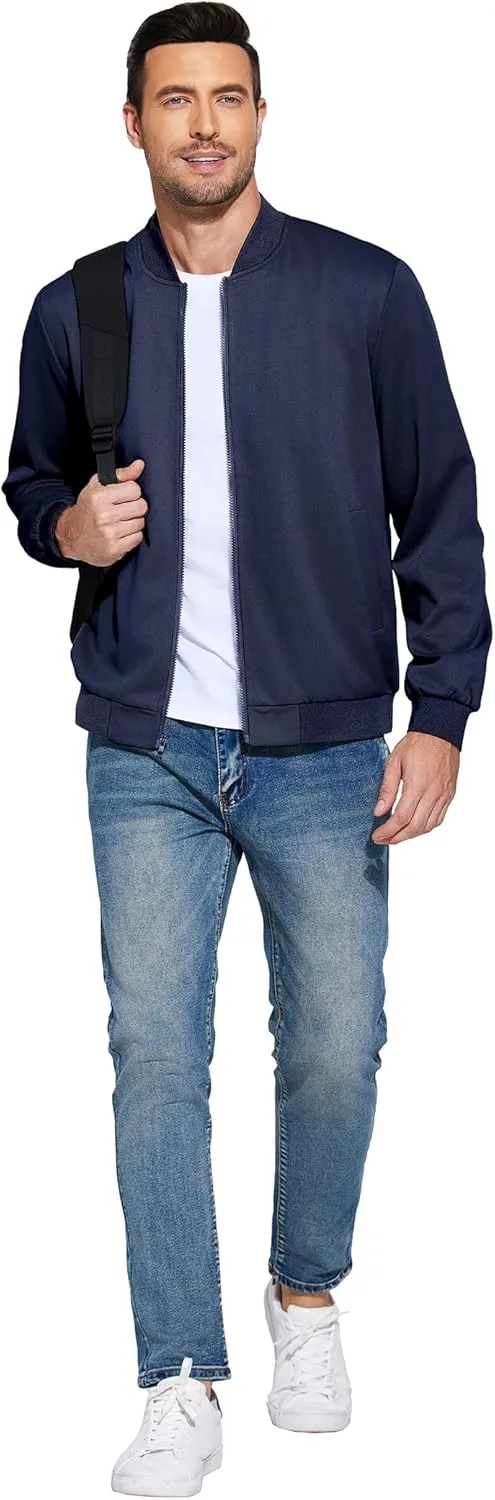 COOFANDY Men's Lightweight Bomber Jacket Casual Stylish Fall Jackets Full Zip Knit Jackets Varsity Textured Coat