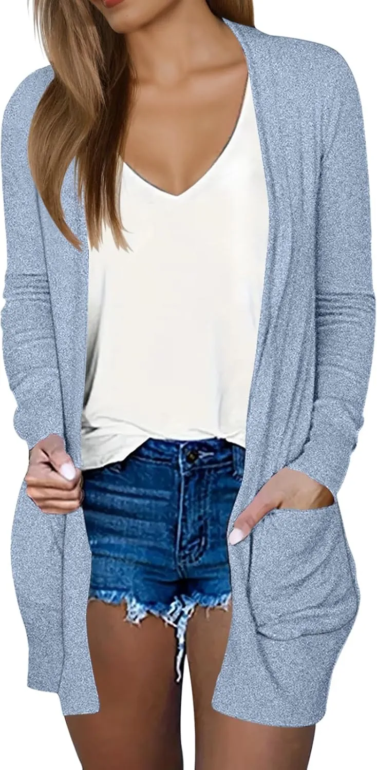 DB MOON Womens Long Cardigan 2025 Fall Lightweight Long Sleeve 0pen Front Sweater with Pockets