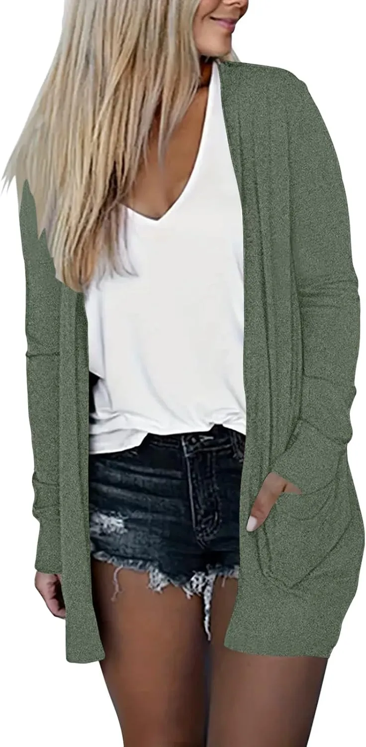 DB MOON Womens Long Cardigan 2025 Fall Lightweight Long Sleeve 0pen Front Sweater with Pockets
