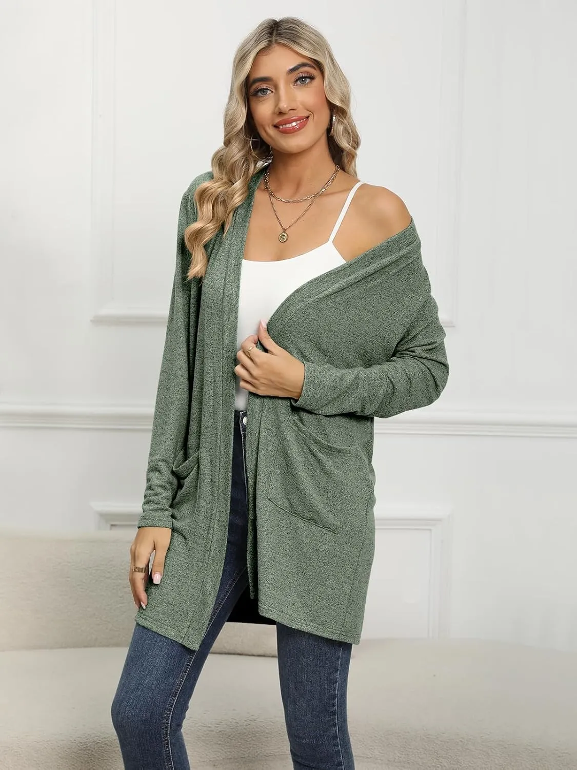 DB MOON Womens Long Cardigan 2025 Fall Lightweight Long Sleeve 0pen Front Sweater with Pockets