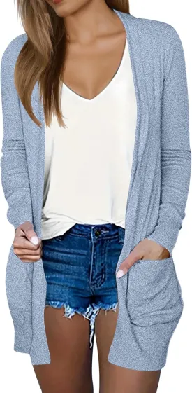 DB MOON Womens Long Cardigan 2025 Fall Lightweight Long Sleeve 0pen Front Sweater with Pockets