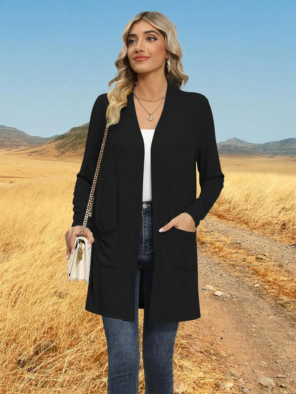 DB MOON Womens Long Cardigan 2025 Fall Lightweight Long Sleeve 0pen Front Sweater with Pockets