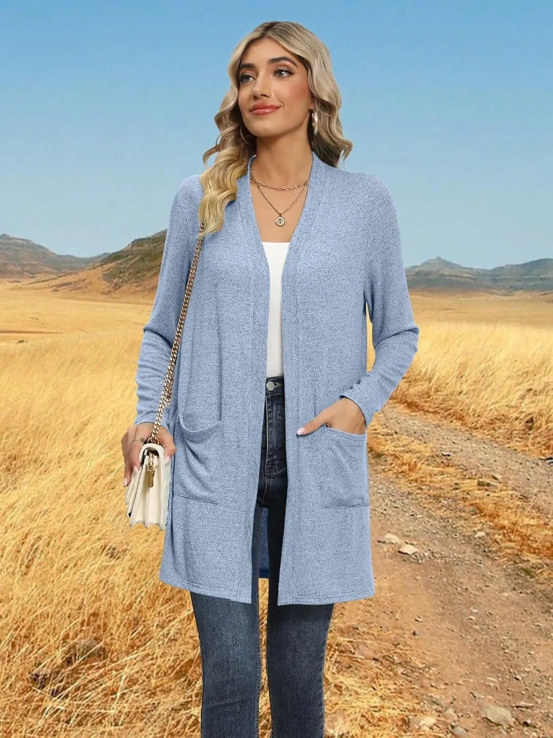 DB MOON Womens Long Cardigan 2025 Fall Lightweight Long Sleeve 0pen Front Sweater with Pockets