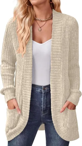 DB MOON Womens Long Cardigan Lightweight Sweater Open Front Long Sleeve Outfits with Pockets