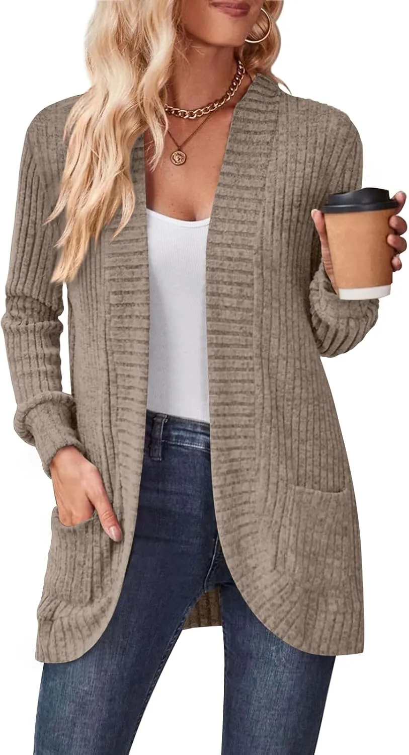 DB MOON Womens Long Cardigan Lightweight Sweater Open Front Long Sleeve Outfits with Pockets